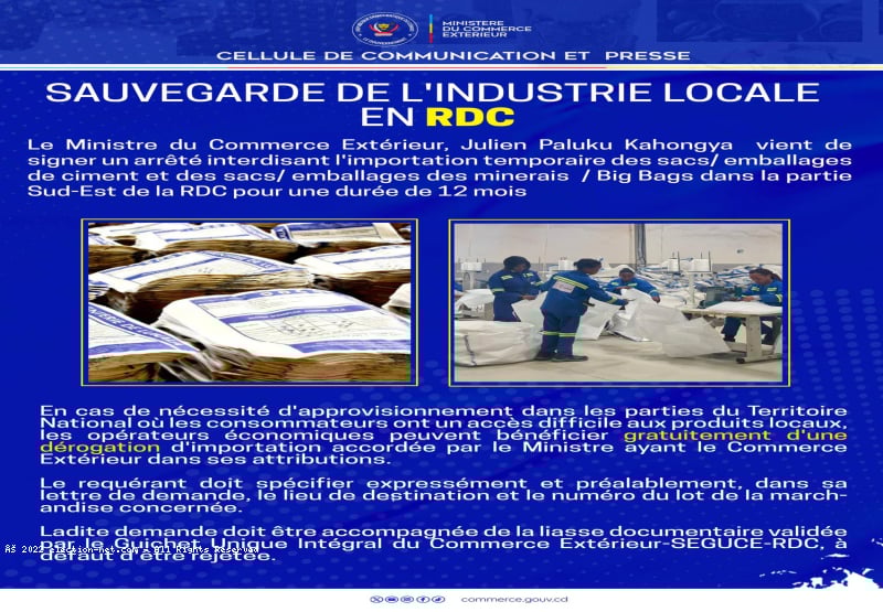 RDC : le gouvernement suspend l'importation des sacs et emballages